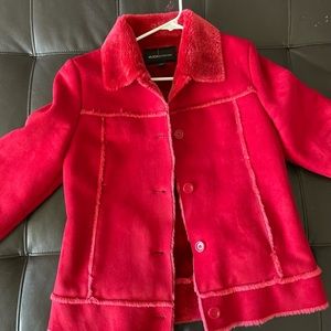 Red faux fur coat